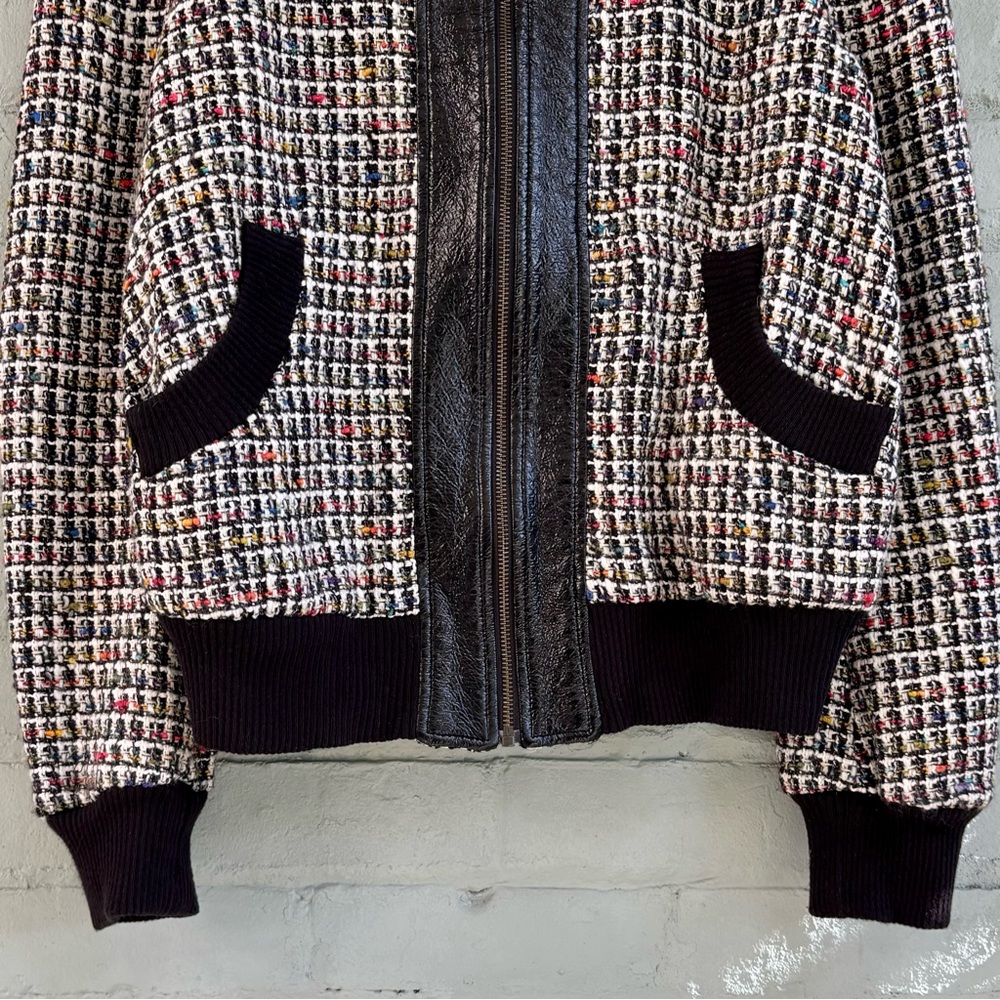 Tweed and Faux Leather Bomber Jacket - French Connection - Picture 9 of 11